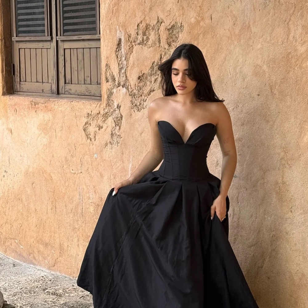 Marielle Corset Maxi Dress - Black Elegant Black Strapless Dress